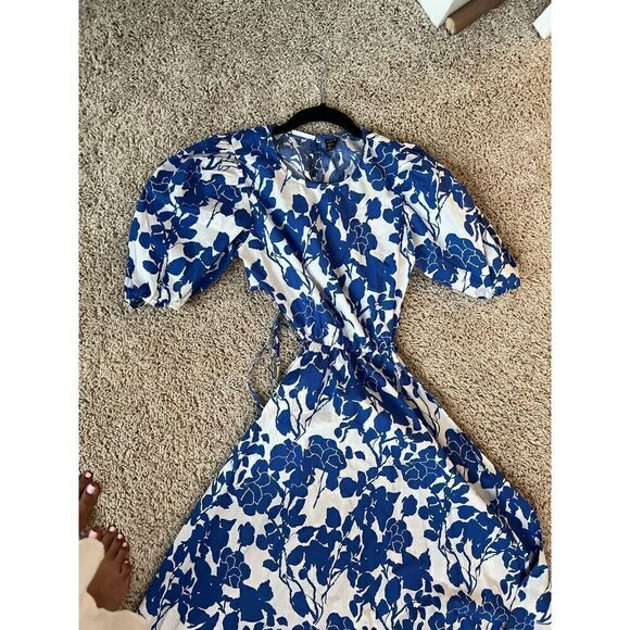 SHEIN Floral Print Tie Back Cut-out Midi Dress Blue White / XS (2) - Picture 3 of 4